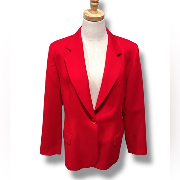 Pendleton 100% Virgin Wool Blazer in Vibrant Cherry Red Jacket Size 14 - Picture 1 of 7